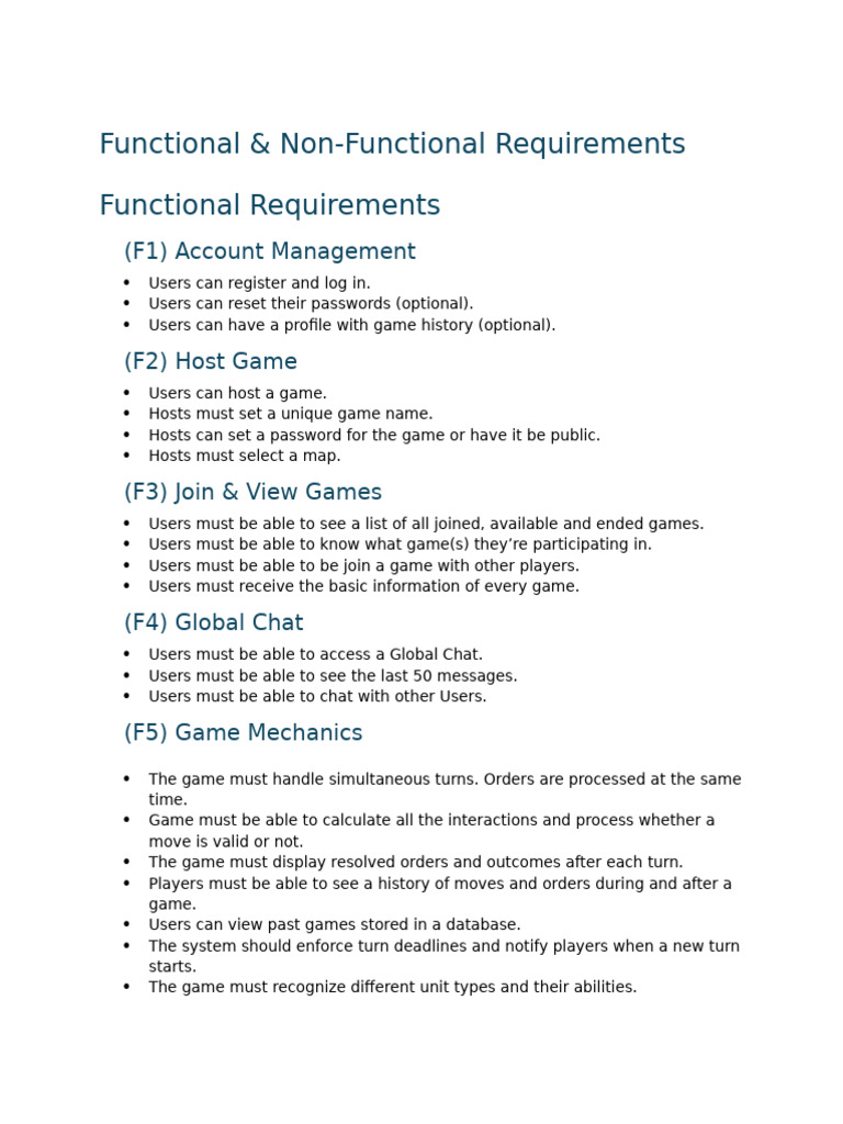 Game Requirements: Functional & Non-Functional | PDF | Password | User ...