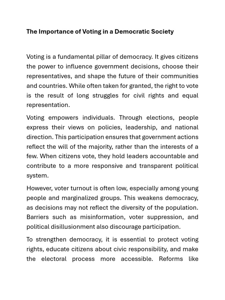 The Importance of Voting in A Democratic Society | PDF