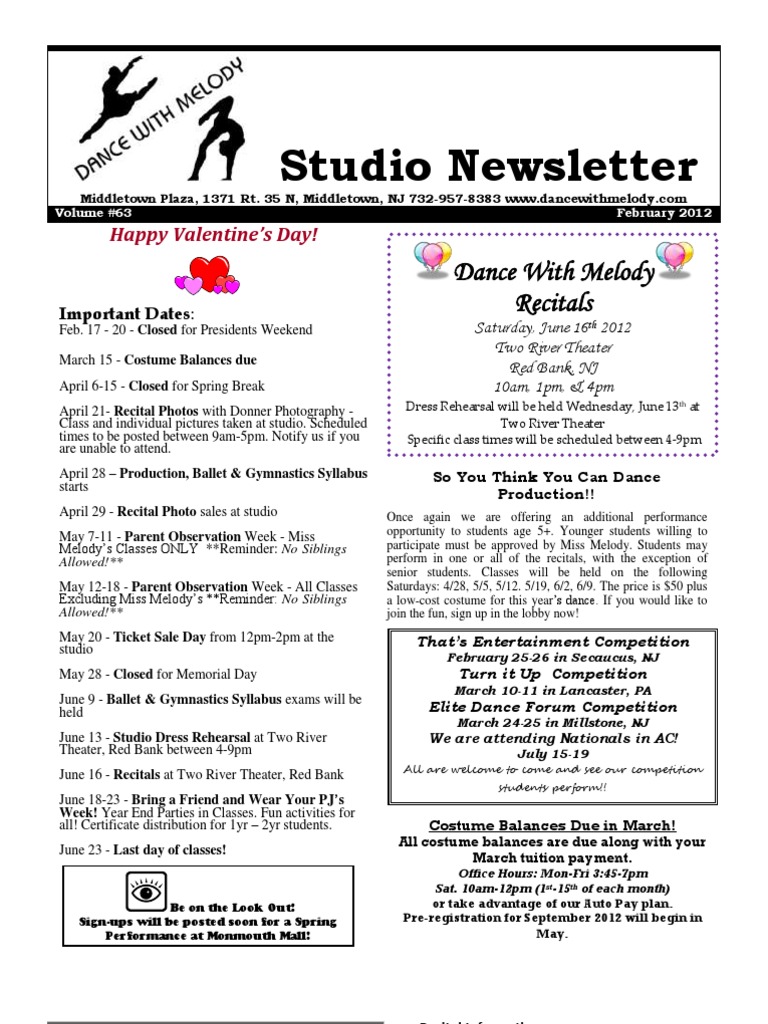 February 2012 Studio Newsletter | PDF | Theatre | Leisure