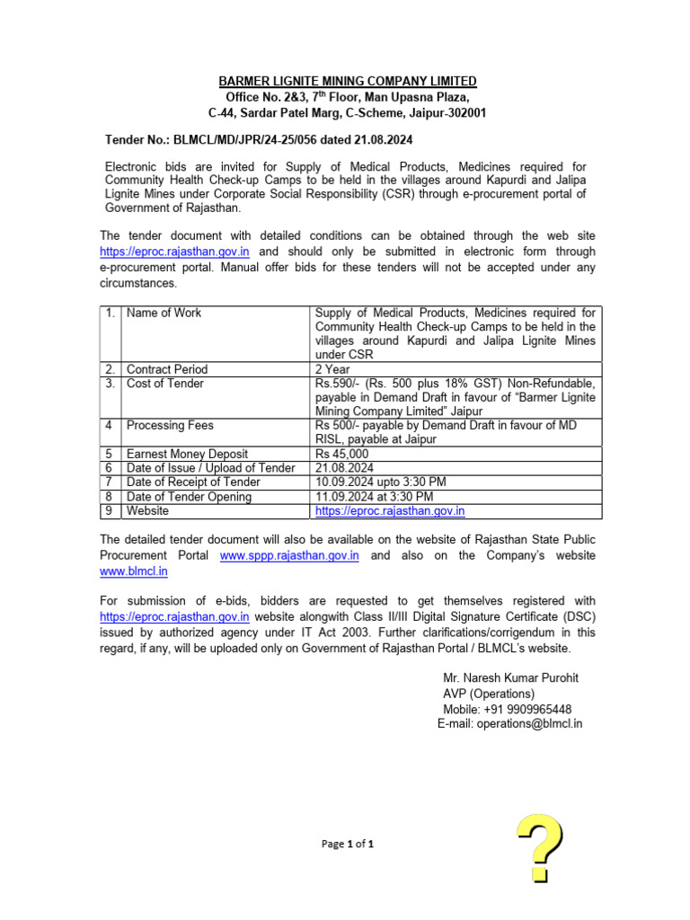 Medical Supplies Tender for CSR Camps | PDF | Procurement | Business