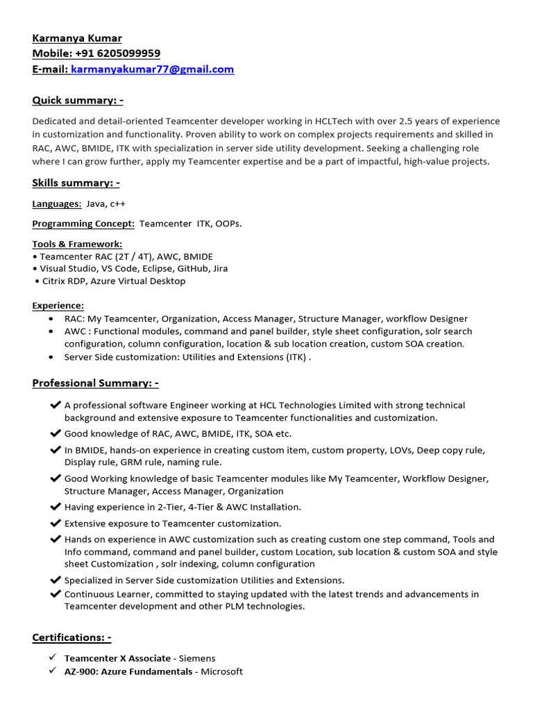 KarmanyaKumar Resume Final | PDF | Computing | Software