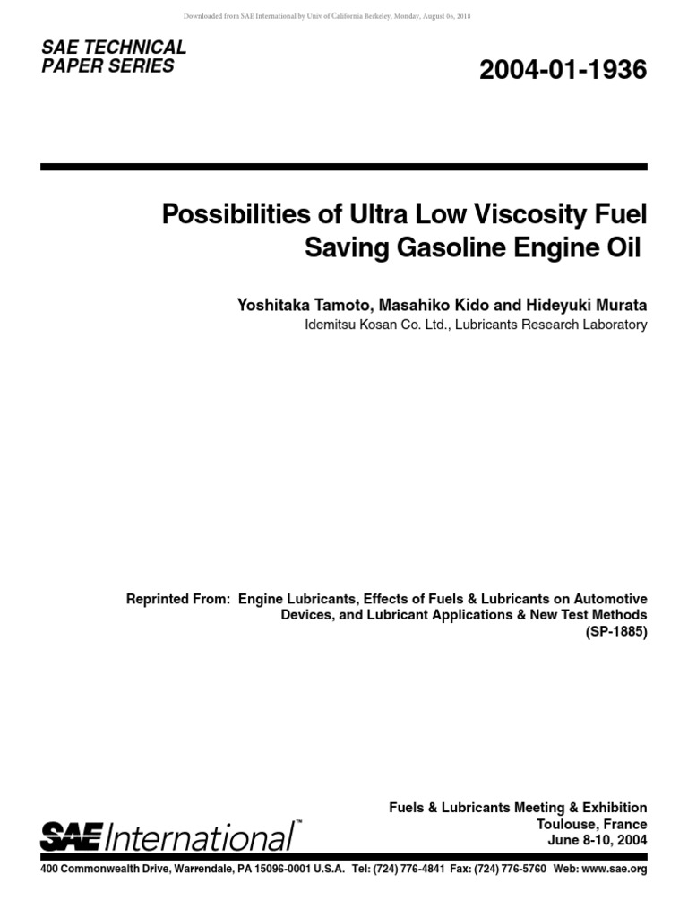 Ultra Low Viscosity Engine Oil Study | PDF | Motor Oil | Engines