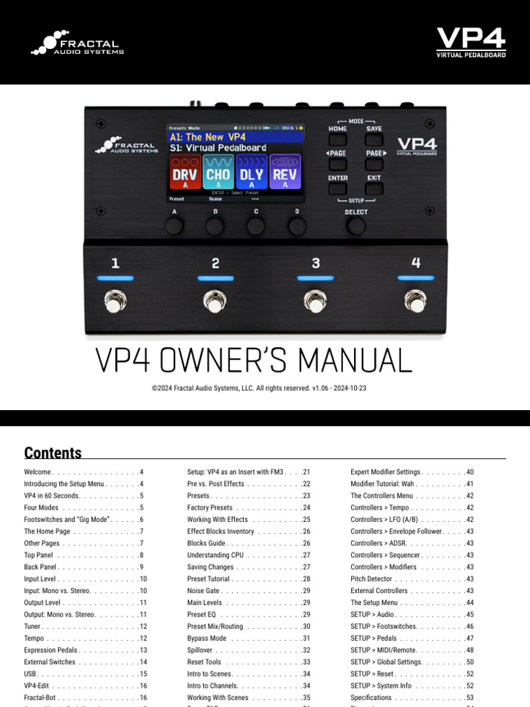 VP4 Owner's Manual Overview | PDF | Amplifier | Sound Technology