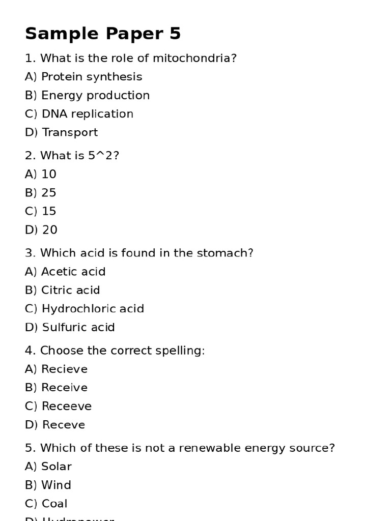 Sample Paper 5 | PDF