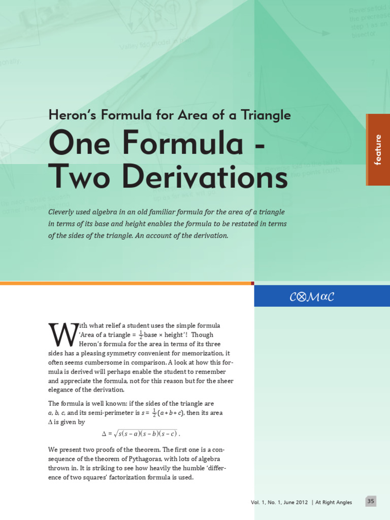 Heron's Formula: Two Derivations Explained | PDF | Area | Trigonometric ...