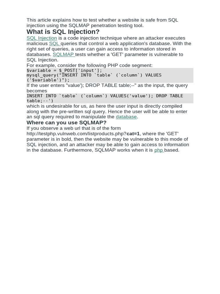 Testing SQL Injection with SQLMAP | PDF | Data Management | Information ...