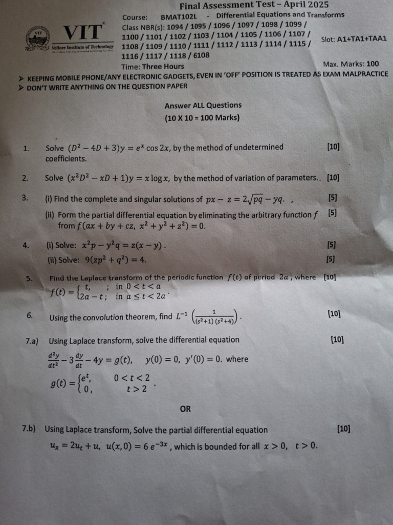 Exam Guidelines for Differential Equations | PDF | Laplace