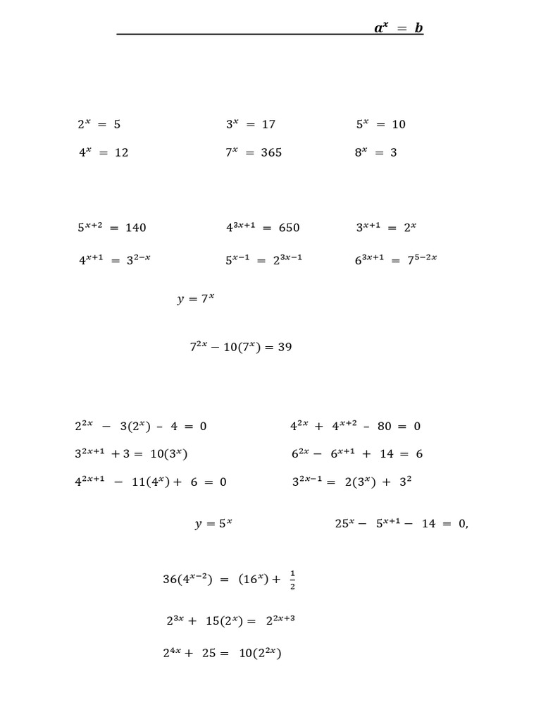 Solving Exponential Equations Worksheet | PDF