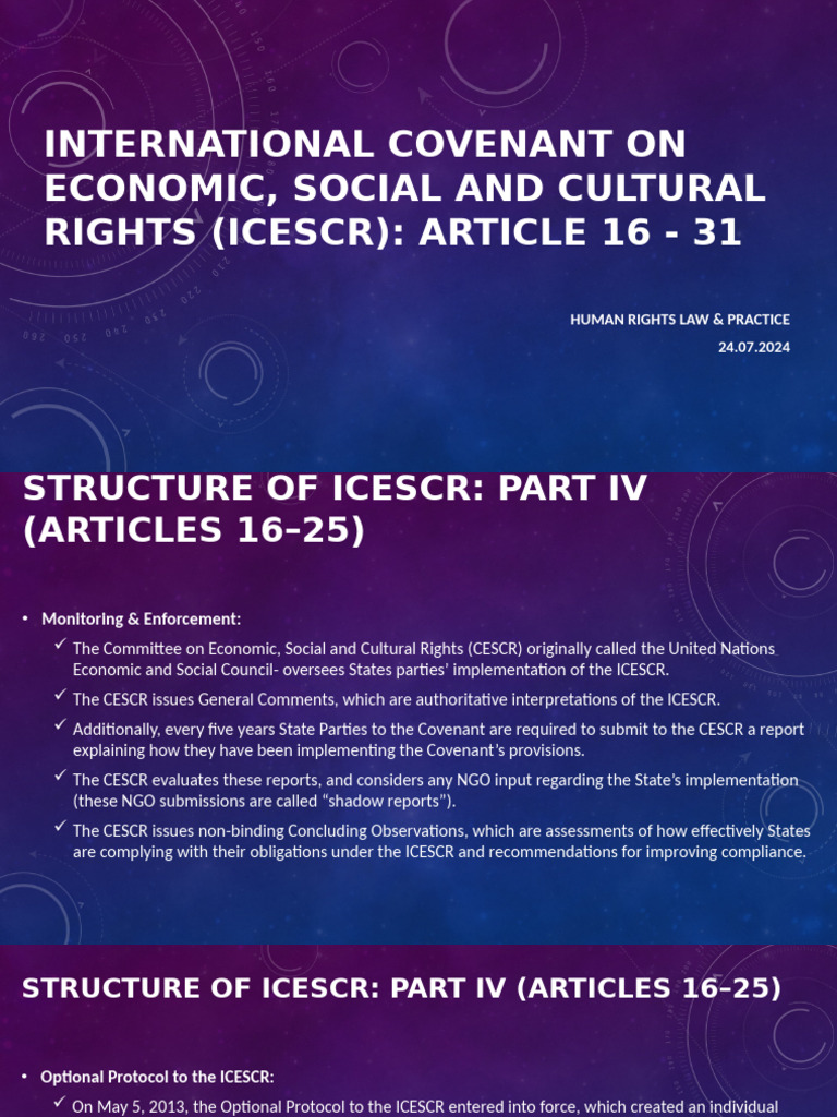 ICESCR Overview and Enforcement Mechanisms | PDF | Human Rights ...