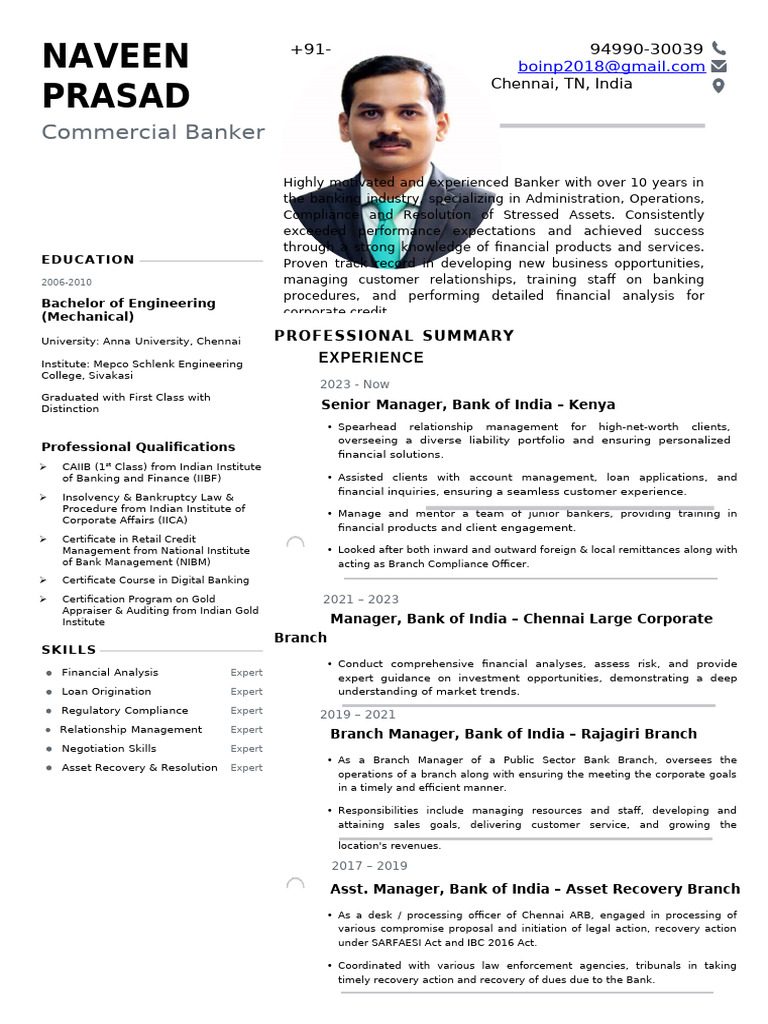 Experienced Commercial Banker Profile | PDF | Banks | Financial Services