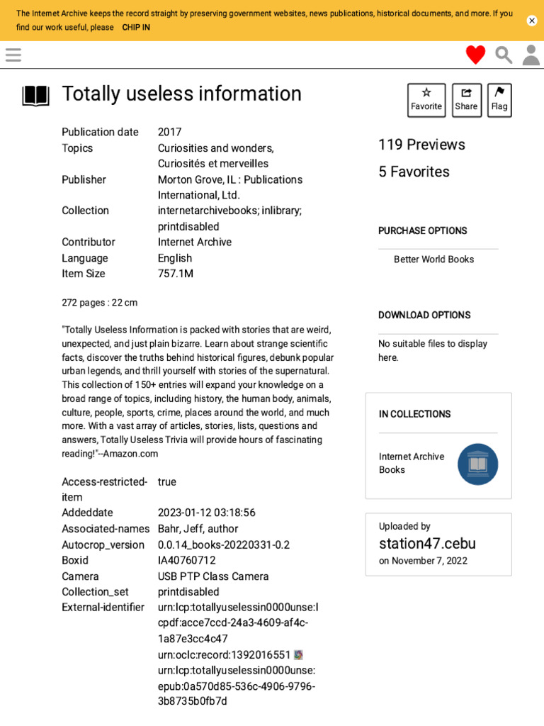 Totally Useless Information - Free Download, Borrow, and Streaming ...