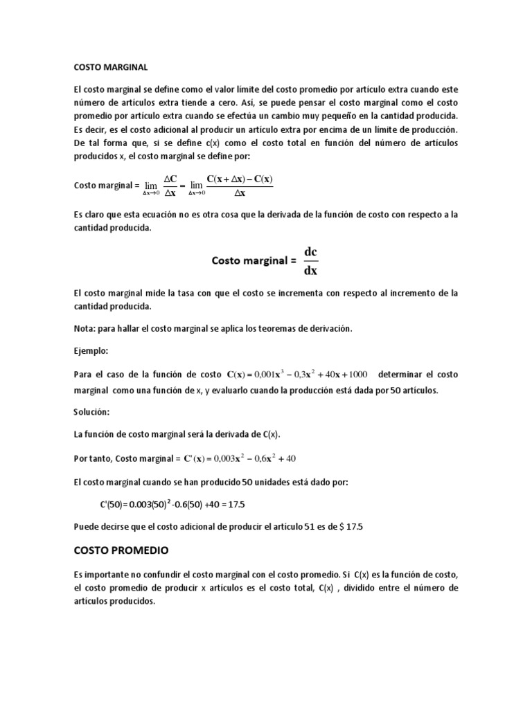 Cálculo y Ejemplos de Costo Marginal | PDF | Costo marginal | Utilidad ...