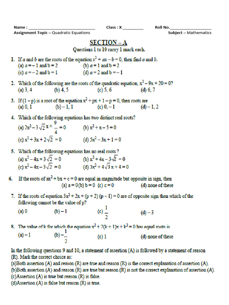 Class 10 Math Worksheets: Quadratics & Geometry | PDF | Circle | Equations