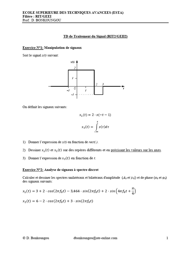 TD Traitement du Signal : Exercices et Analyses | PDF | Ingénierie des ...