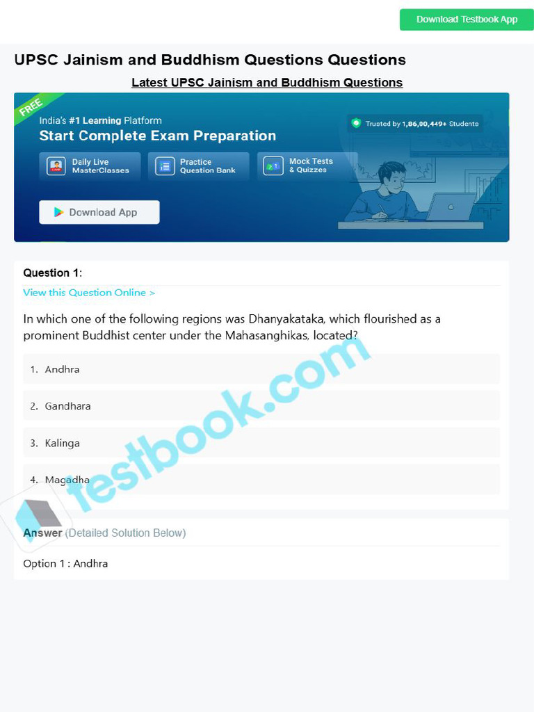 Upsc Jainism and Buddhism Questions 65d85b0a25f9fc4f136f8950 | PDF