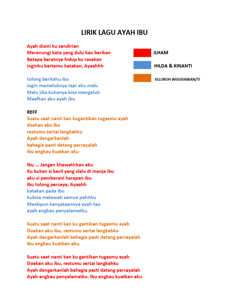 Lirik Lagu Ayah dan Ibu | PDF