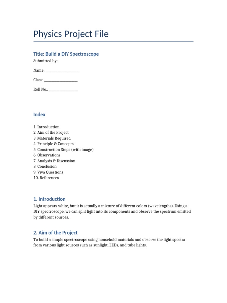 DIY Spectroscope Project File | PDF | Spectroscopy | Light