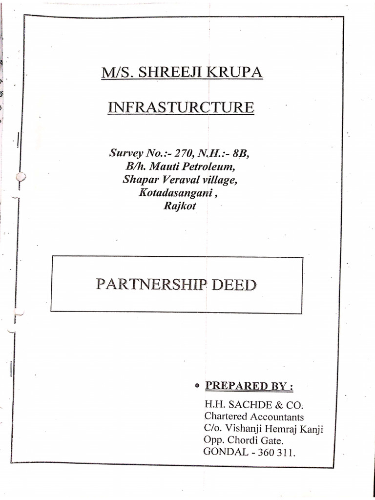 Partnership Deed Shreeji Krupa Infrastructure | PDF