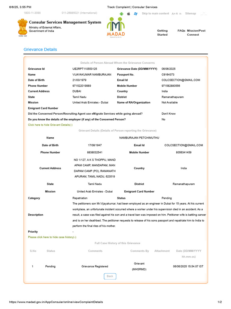 Grievance for Repatriation Request | PDF | Government And Personhood