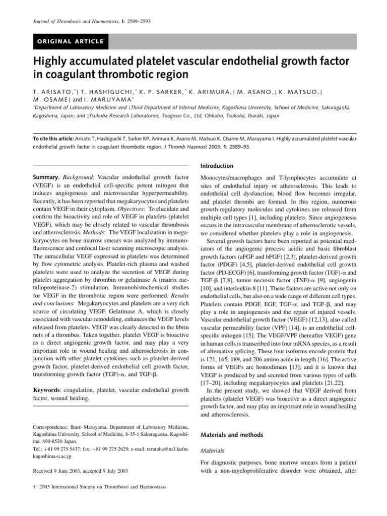 Accumulated Platelet VEGF | PDF | Vascular Endothelial Growth Factor ...