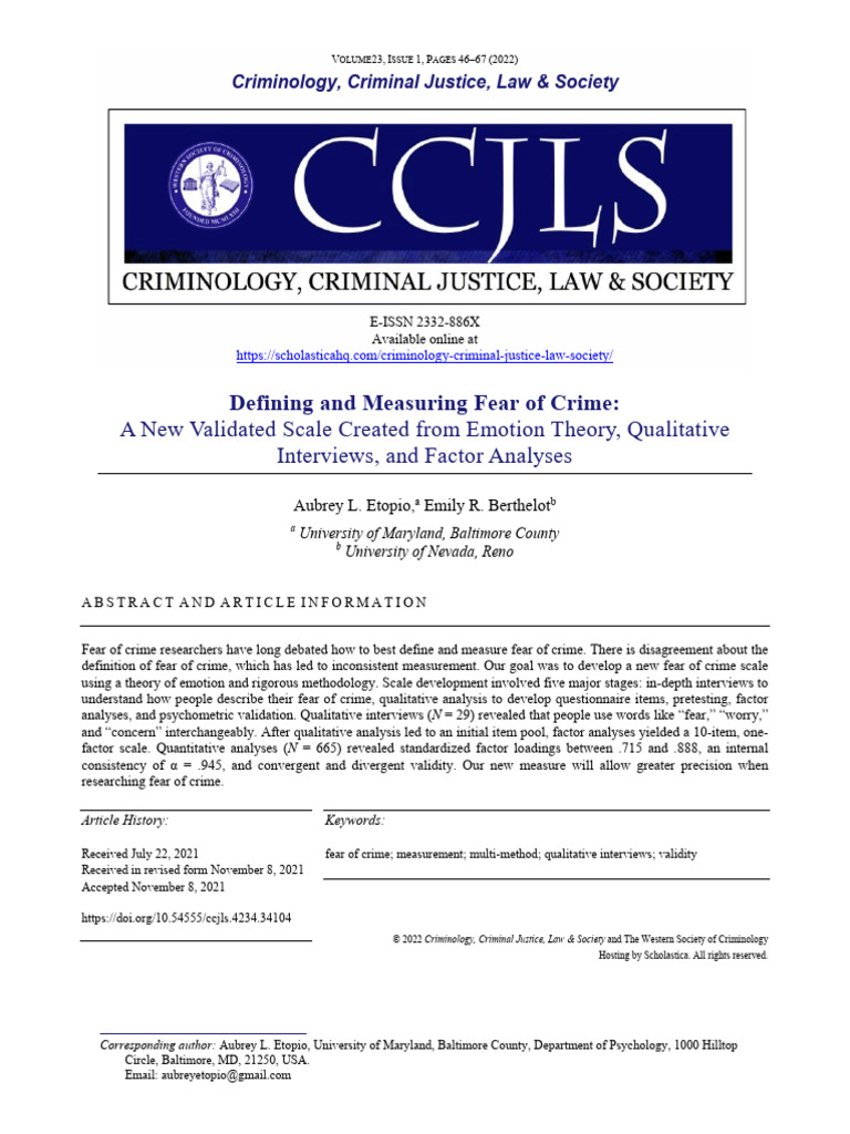 New Scale for Measuring Fear of Crime | PDF | Emotions | Fear