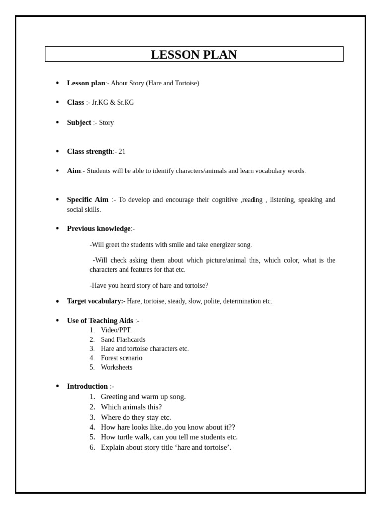 Hare and Tortoise Lesson Plan | PDF