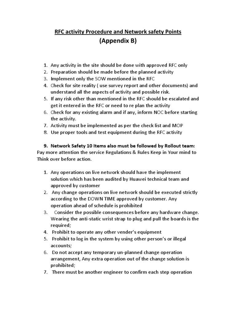 RFC Activity Procedure & Network Safety Guide | PDF