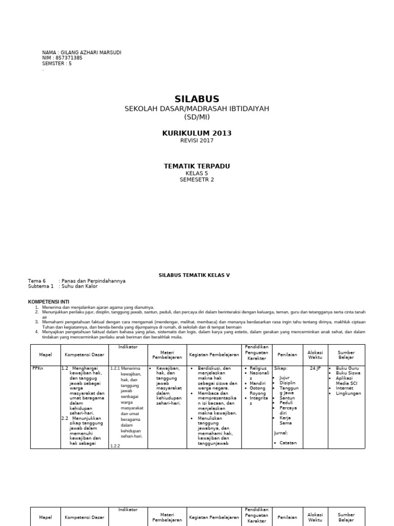 Silabus Kelas 5 Tema 6 | PDF