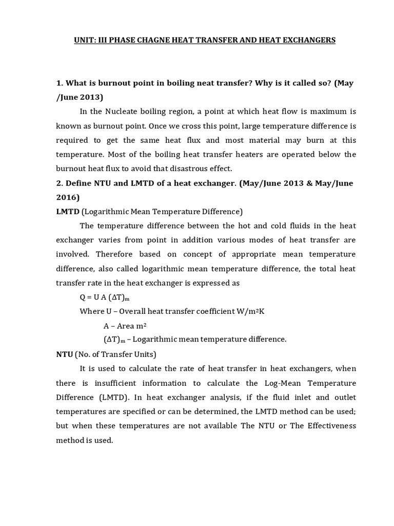 HMT Unit 3 | PDF | Heat Transfer | Heat Exchanger