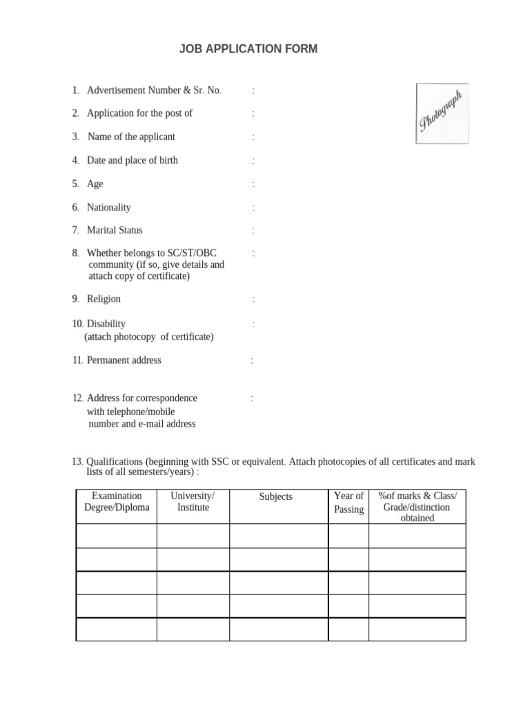 Job Application Form Template | PDF