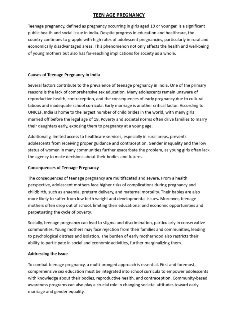 Causes and Consequences of Teen Pregnancy in India | PDF | Teenage ...