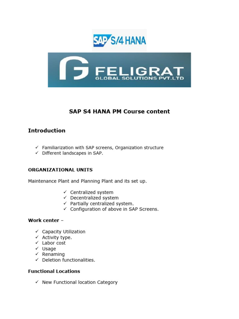 SAP S4 HANA PM Course Overview | PDF | Computing | Software