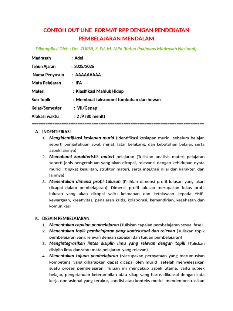 RPP IPA Kelas 7 Pembelajaran Mendalam | PDF
