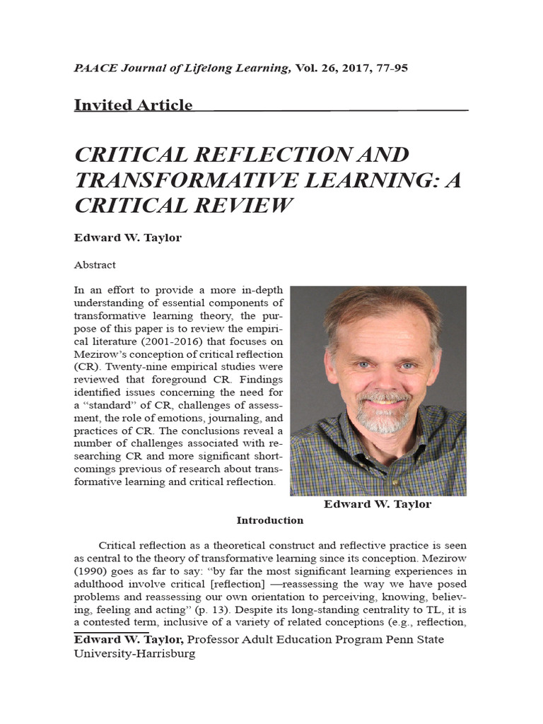 Critical Reflection in Transformative Learning | PDF | Critical ...