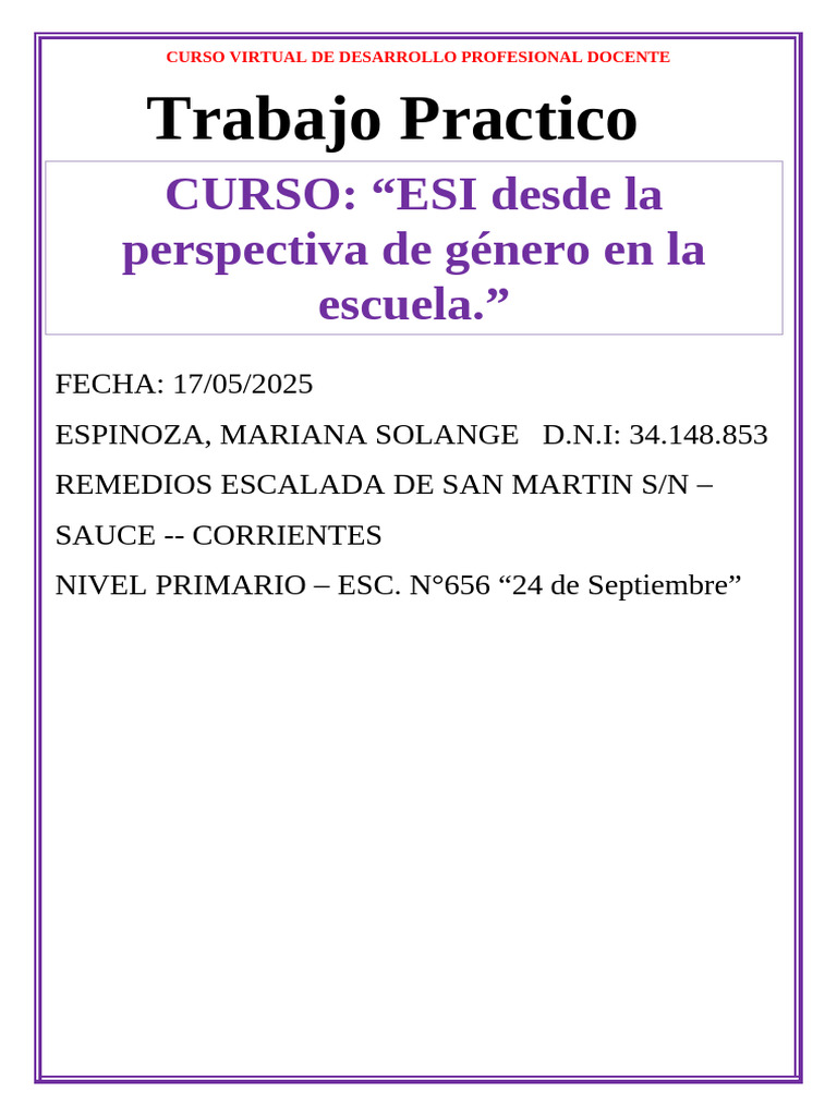 CURSO ESI Desde La Perspectiva de Genero en Las Escuelas | PDF | Rol de ...