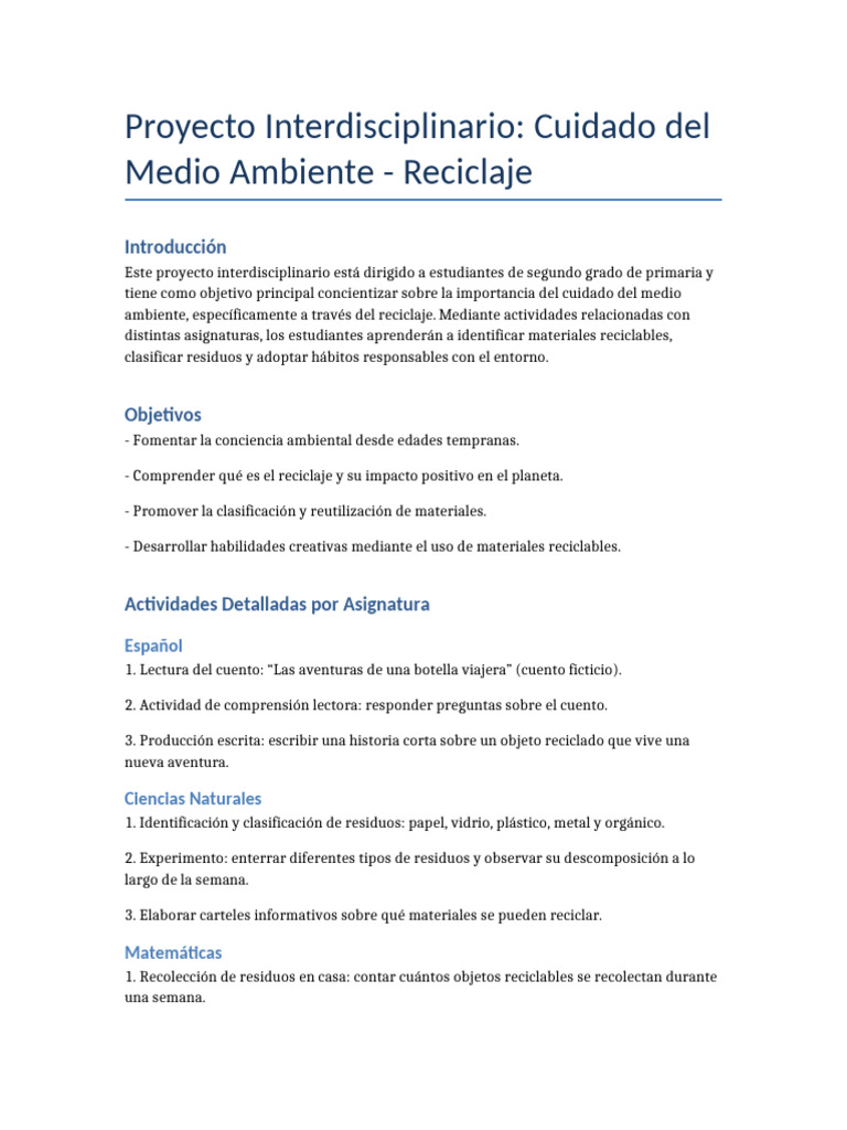 Proyecto de Reciclaje para Segundo Grado | PDF | Reciclaje | Residuos