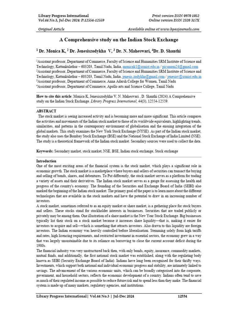 Comprehensive Study of Indian Stock Exchange | PDF | Stocks | Stock Market