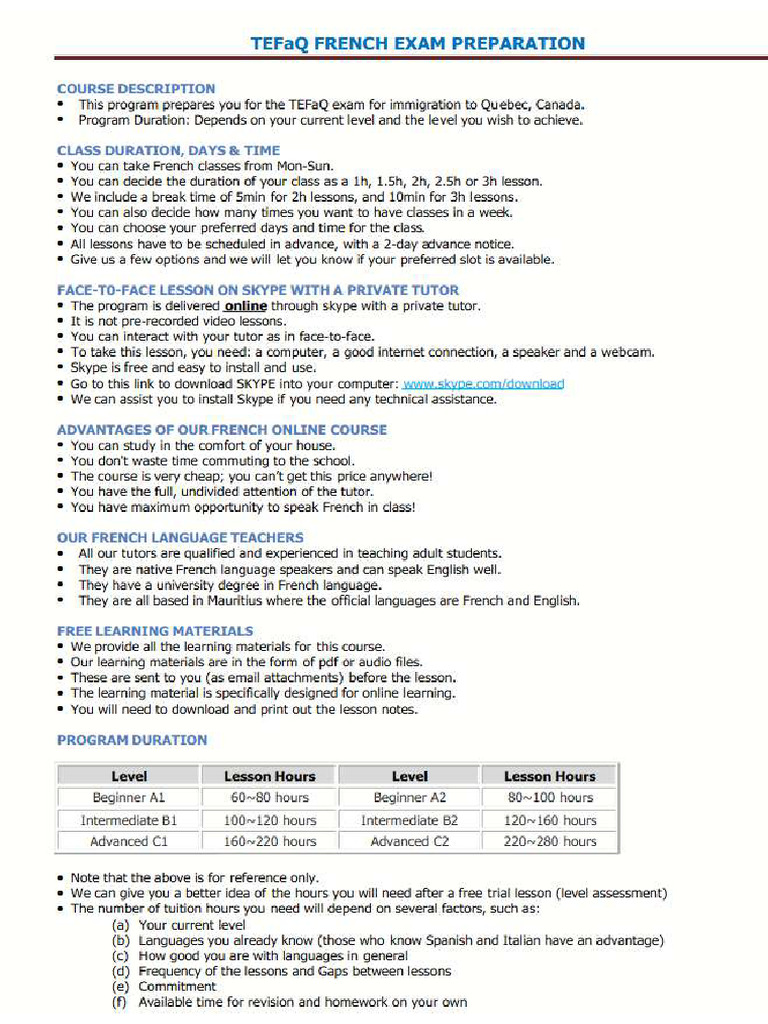 TEFaQ French Test Preparation Online Course | PDF