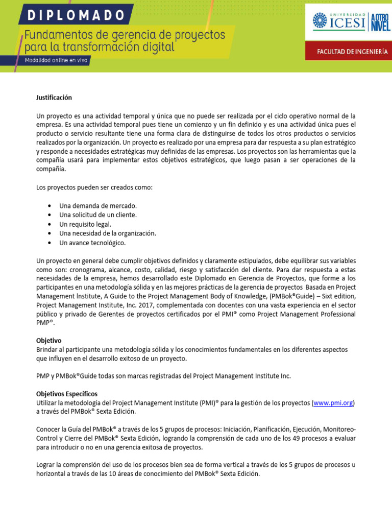 Diplomado en Gerencia de Proyectos PMP | PDF | Gestión de proyectos ...