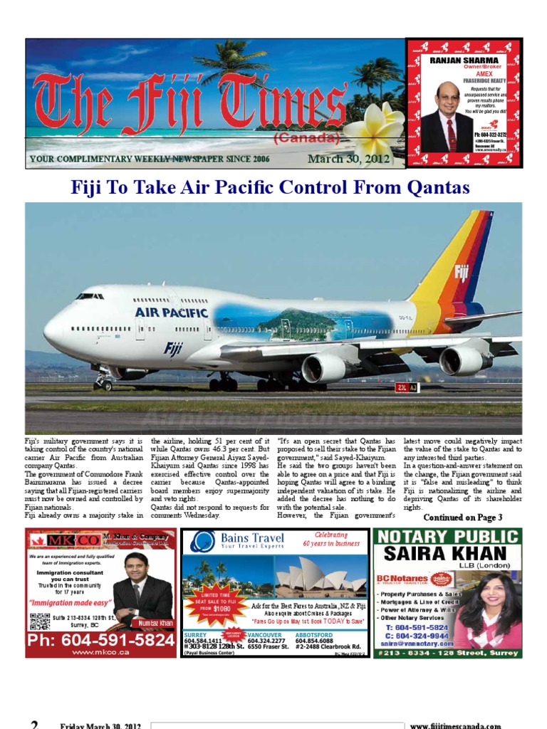 Fijitimes Mar 30 12 Fiji Airlines