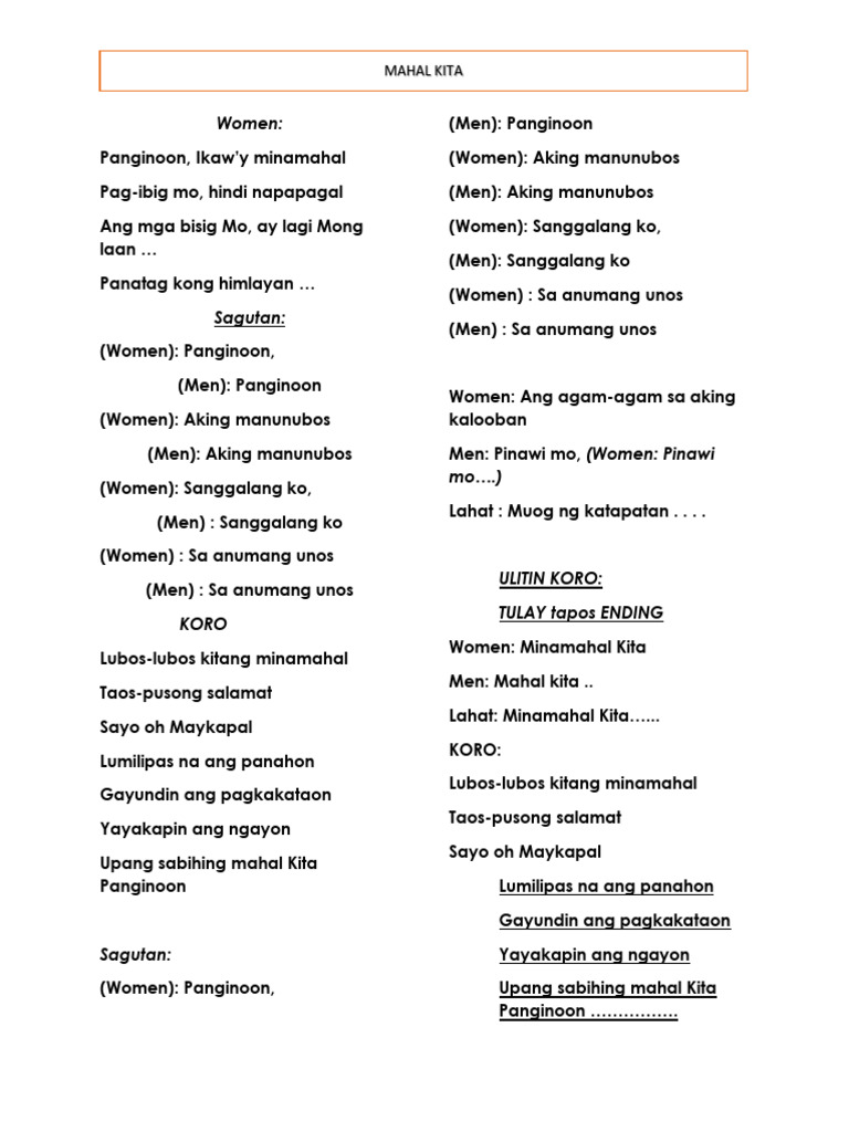 Mahal Kita Lyrics | PDF