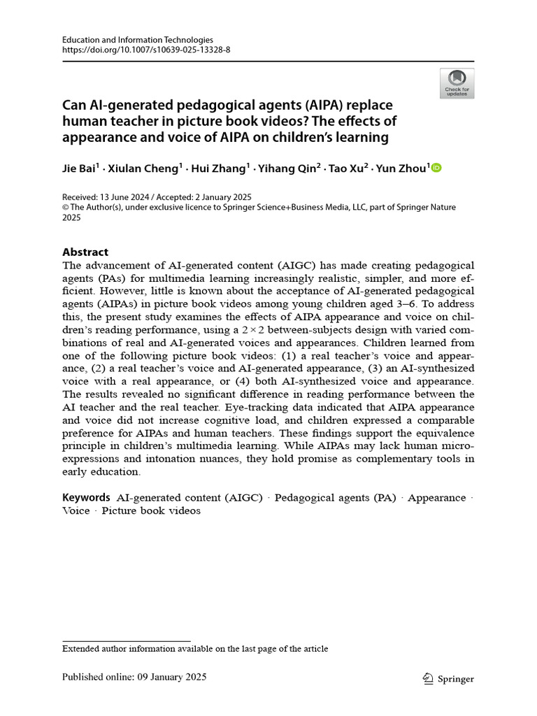 Impact of AI Pedagogical Agents on Kids | PDF | Learning | Cronbach's Alpha