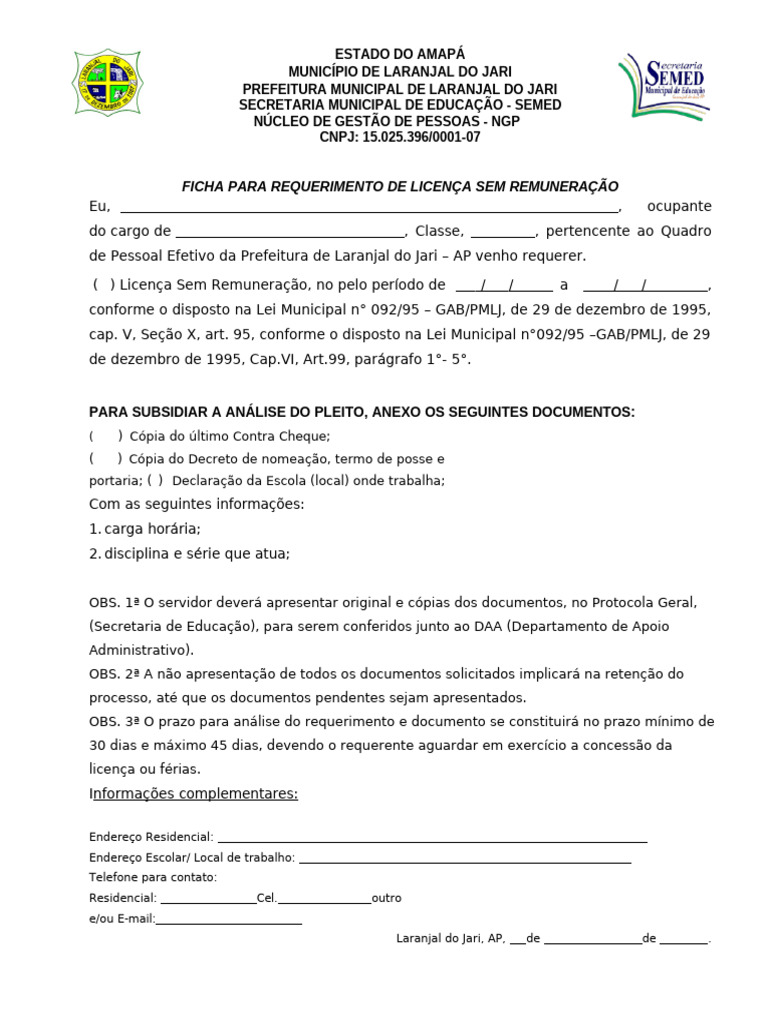 Modelo de Licença Sem Remuneração | PDF