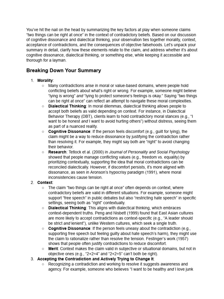Understanding Contradictory Beliefs | PDF | Contradiction | Dialectical ...