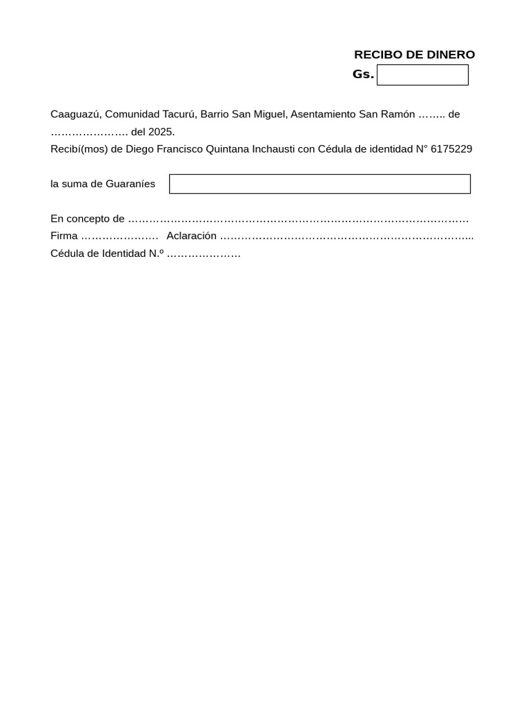 Recibo de Dinero | PDF