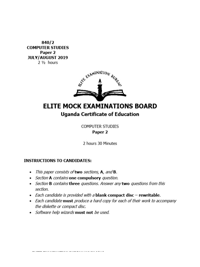 s.4 Comp Pp2 Elite Exams | PDF