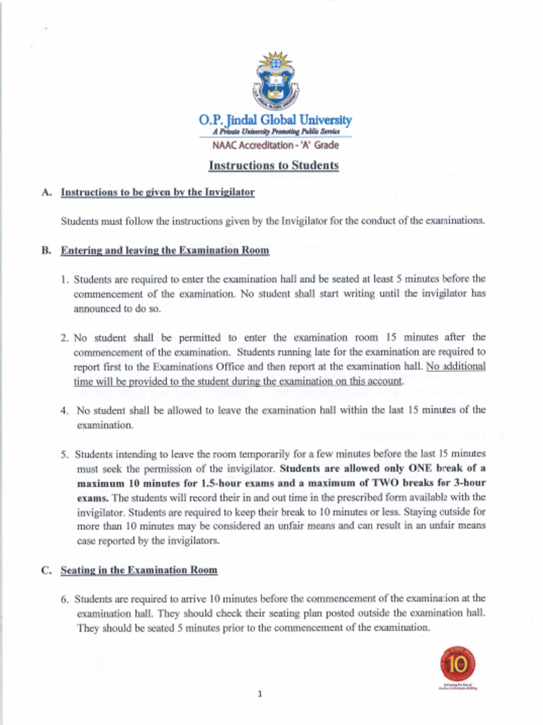 Instructions To Students | PDF