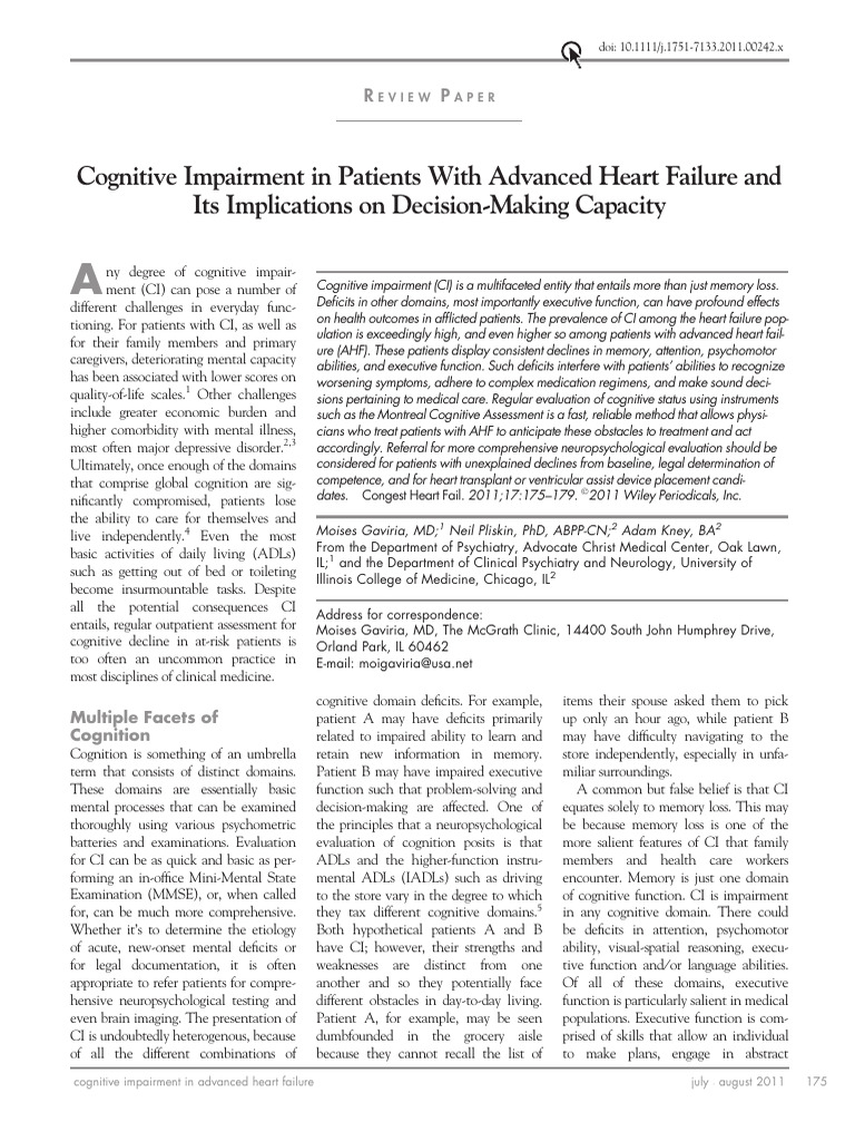 Cognitive Impairment in Heart Failure | PDF | Heart Failure | Heart