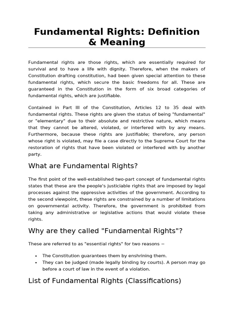 Understanding Fundamental Rights | PDF | Government And Personhood ...