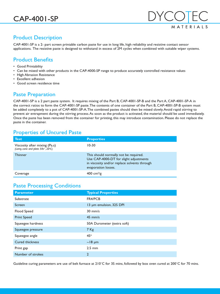 CAP-4001-SP Carbon Paste Overview | PDF | Mechanical Engineering ...